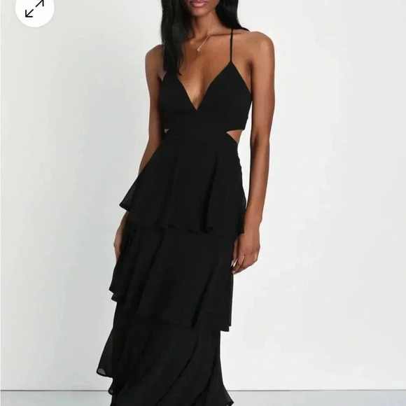 LuLu’s Tiered Black Cut-Out Dress Size Large Romantic Formal Gothic Bridesmaid - Picture 11 of 12